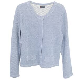 Street One Cardigan EU 40 (Medium) Blue Cream Snap Button Closure Crewneck